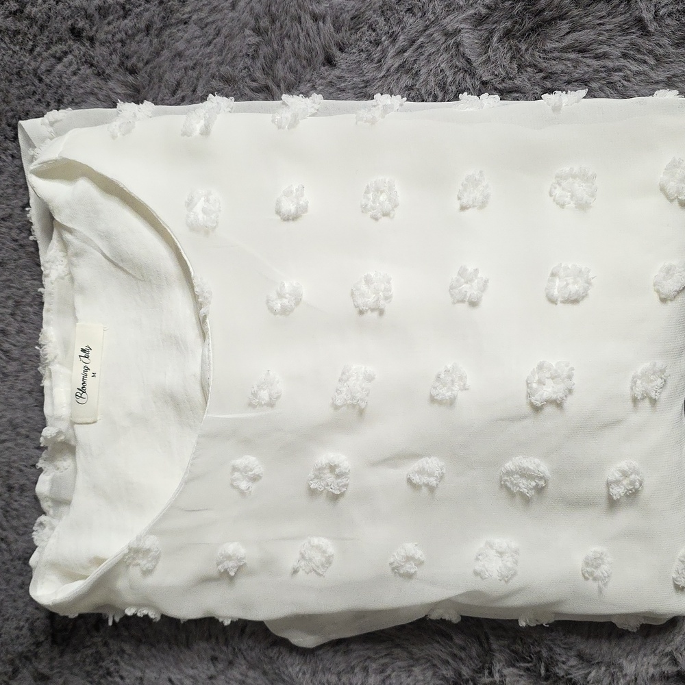 Blooming Jelly Chiffon White Blouse Fun Dot White Size M